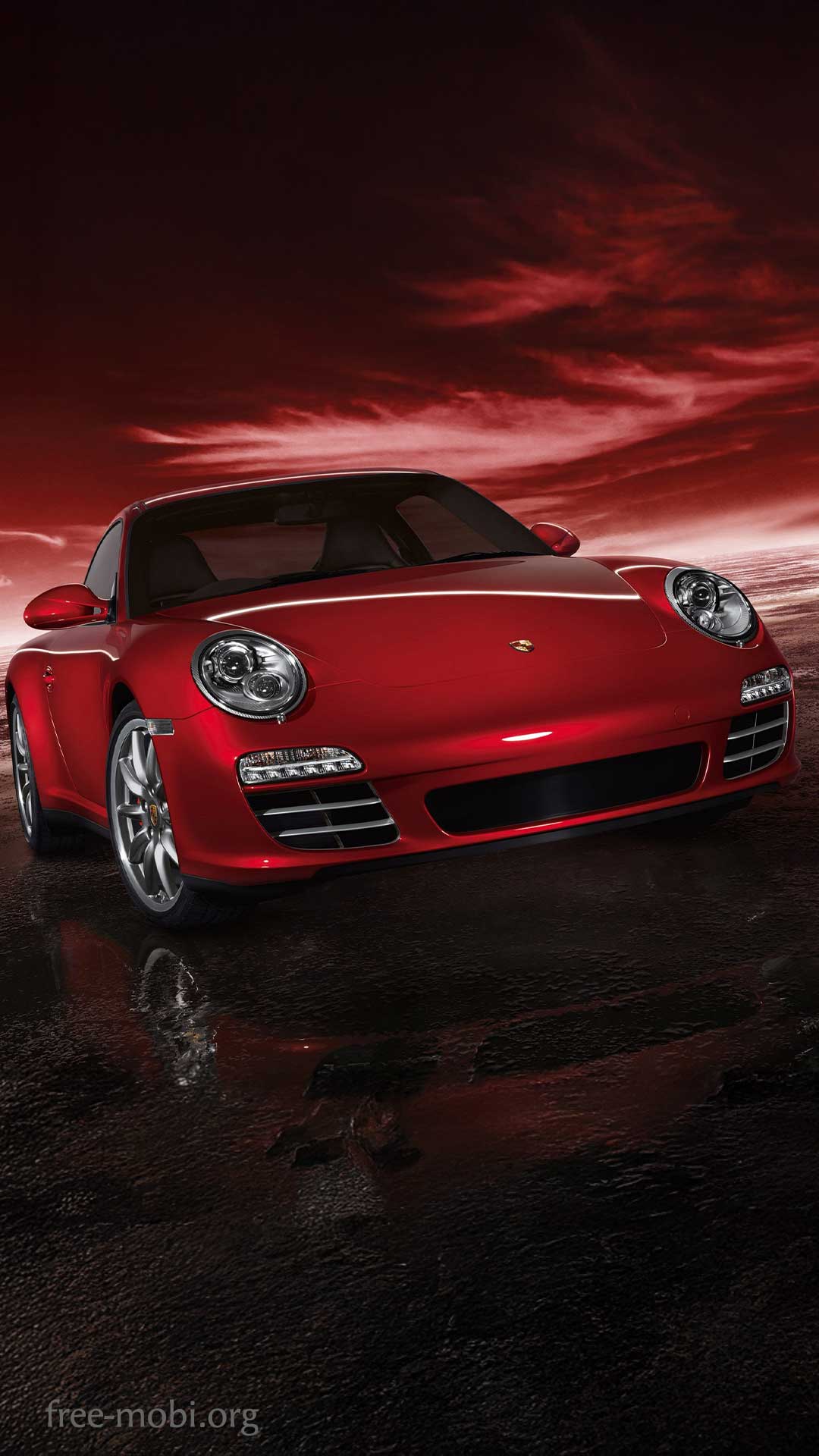 Schön Es Rotes Auto Rotes Auto vor rotem Himmel Wallpaper Hintergrundbilder Herunterladen